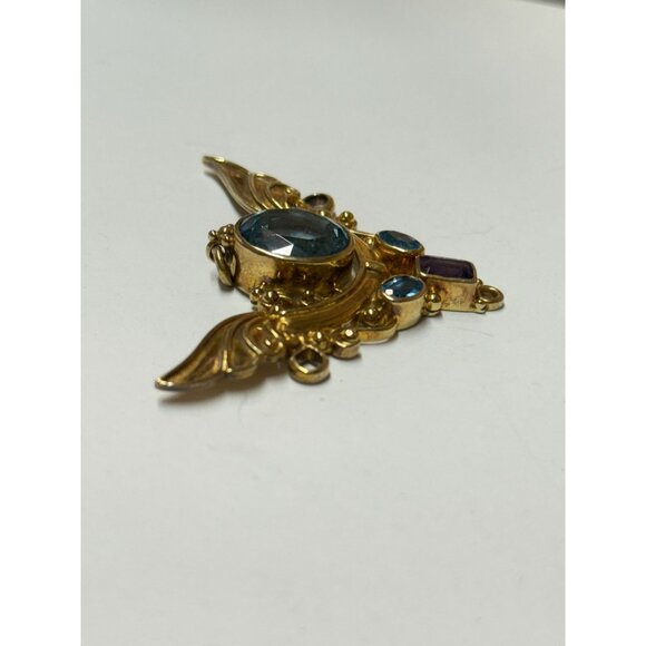 Vintage Shankari Angel Wings Pendant Blue Topaz Amethyst Sterling Silver Goddess - Picture 12 of 12